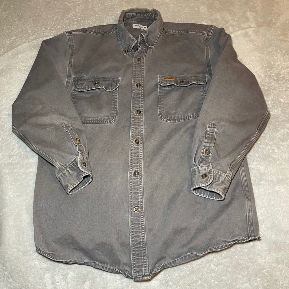 Vintage Carhartt Shirt Mens Medium Gravel Grey S09 GVL Canvas Button Down Work